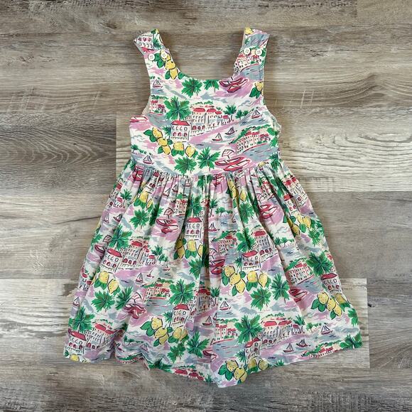 Mini Boden Lemon Village Print Sundress Adjustable Straps 5–6Y Cotton - Picture 1 of 11